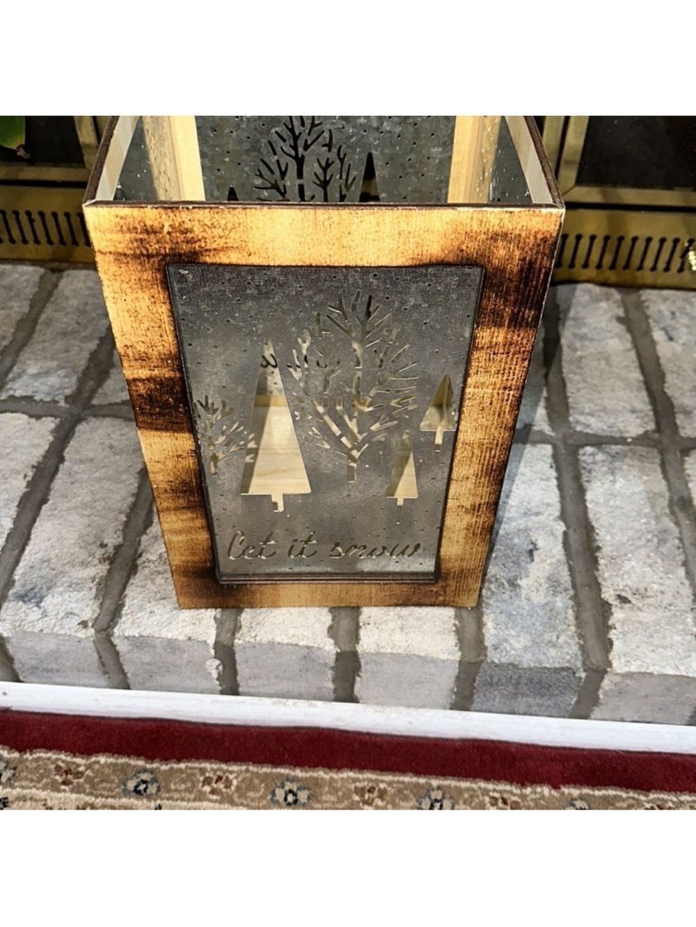 Torched Wood Tin Metal Combo Winter Holiday Gift Box Candle Light Holder